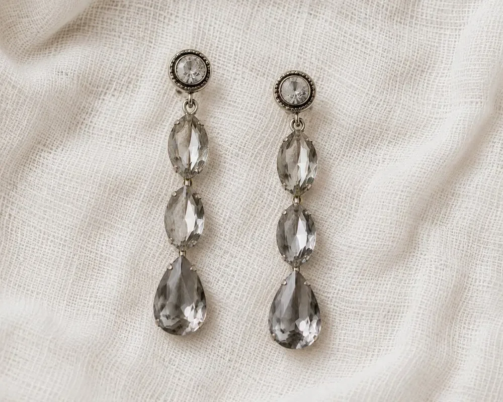 Anthropologie NWT Smoky Crystal Chandelier Earrings Statement Drop‎ Bridal Glam